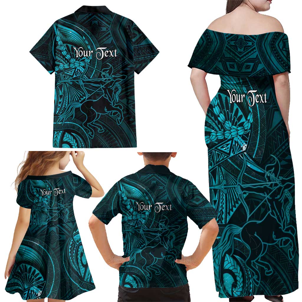 Personalised Polynesia Zodiac Sagittarius Family Matching Off Shoulder Maxi Dress and Hawaiian Shirt Galaxy Polynesian Pattern Chest Tattoo Style LT14 - Polynesian Pride
