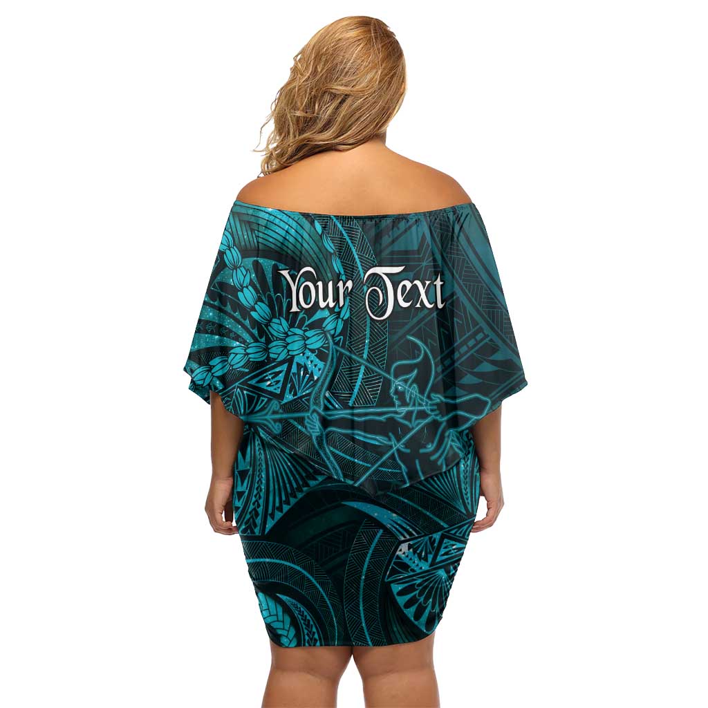 Personalised Polynesia Zodiac Sagittarius Family Matching Off Shoulder Short Dress and Hawaiian Shirt Galaxy Polynesian Pattern Chest Tattoo Style LT14 - Polynesian Pride