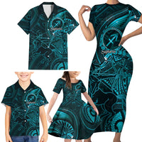 Personalised Polynesia Zodiac Sagittarius Family Matching Short Sleeve Bodycon Dress and Hawaiian Shirt Galaxy Polynesian Pattern Chest Tattoo Style LT14 - Polynesian Pride