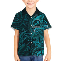 Personalised Polynesia Zodiac Sagittarius Family Matching Summer Maxi Dress and Hawaiian Shirt Galaxy Polynesian Pattern Chest Tattoo Style LT14 Son's Shirt Cyan - Polynesian Pride