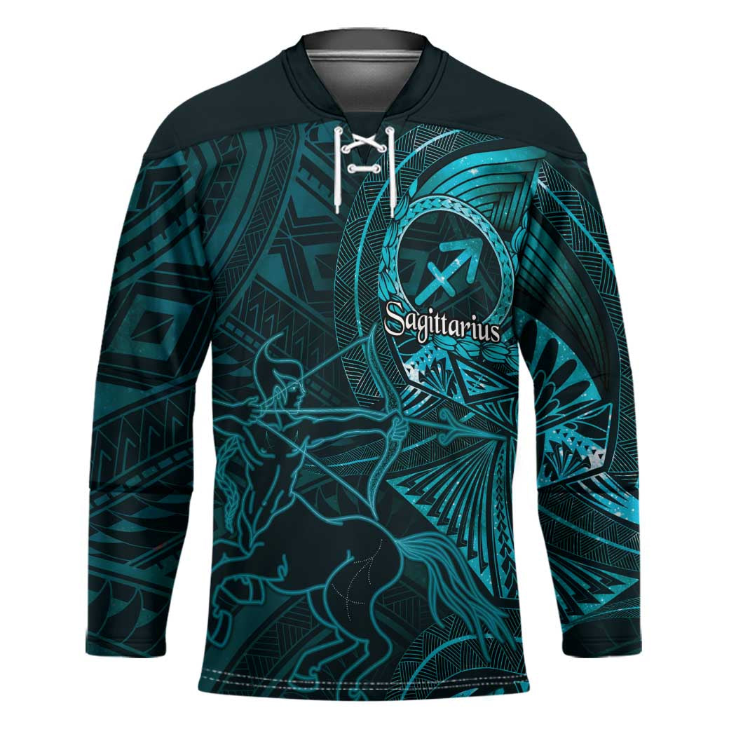 Personalised Polynesia Zodiac Sagittarius Hockey Jersey Galaxy Polynesian Pattern Chest Tattoo Style