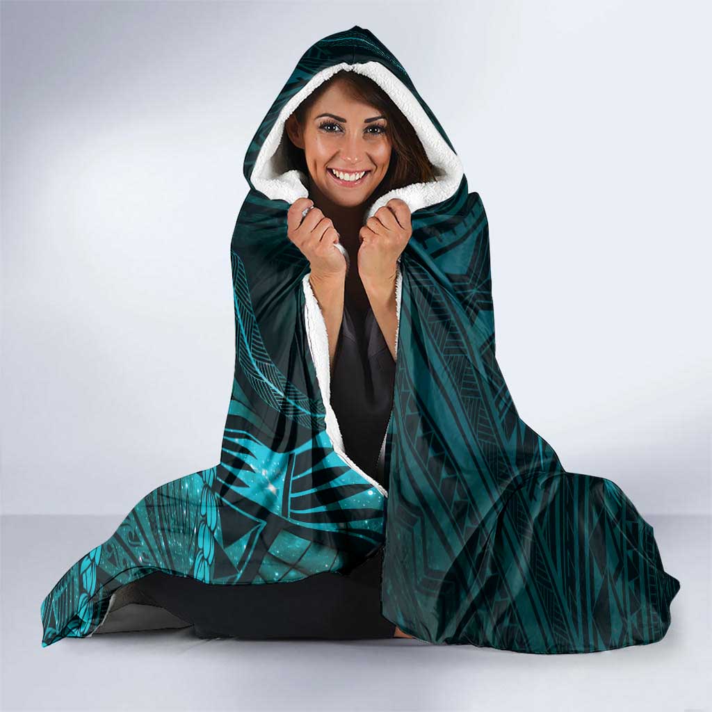 Personalised Polynesia Zodiac Sagittarius Hooded Blanket Galaxy Polynesian Pattern Chest Tattoo Style