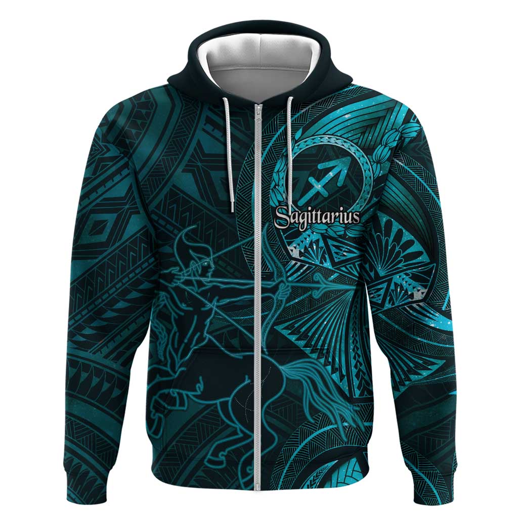 Personalised Polynesia Zodiac Sagittarius Hoodie Galaxy Polynesian Pattern Chest Tattoo Style