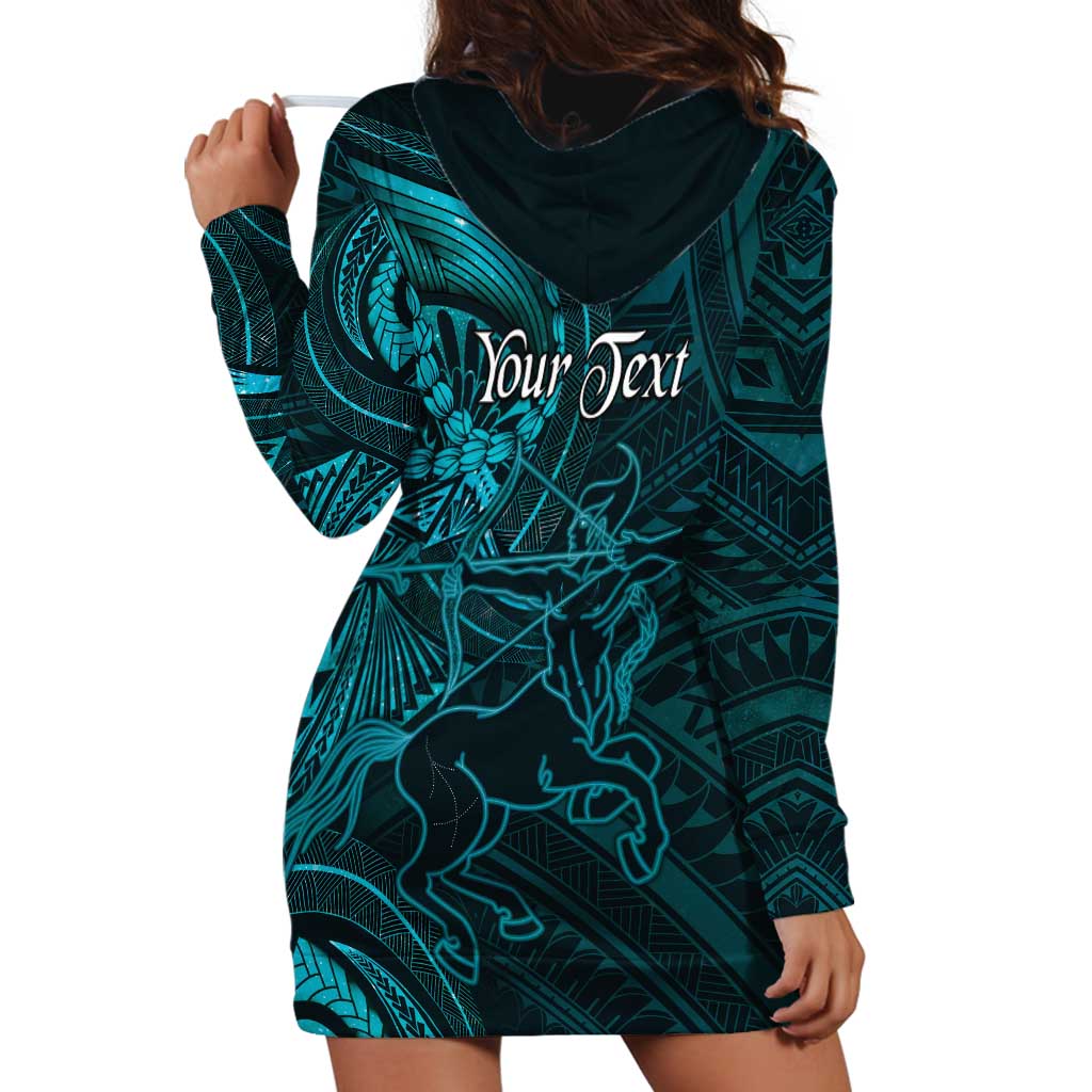 Personalised Polynesia Zodiac Sagittarius Hoodie Dress Galaxy Polynesian Pattern Chest Tattoo Style
