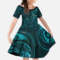 Personalised Polynesia Zodiac Sagittarius Kid Short Sleeve Dress Galaxy Polynesian Pattern Chest Tattoo Style