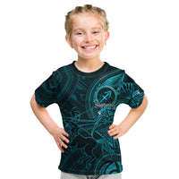 Personalised Polynesia Zodiac Sagittarius Kid T Shirt Galaxy Polynesian Pattern Chest Tattoo Style LT14 Cyan - Polynesian Pride