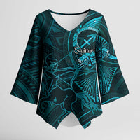 Personalised Polynesia Zodiac Sagittarius Kimono Sleeve Blouse Galaxy Polynesian Pattern Chest Tattoo Style LT14 Female Cyan - Polynesian Pride