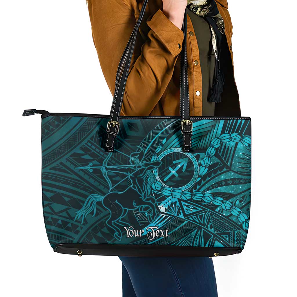 Personalised Polynesia Zodiac Sagittarius Leather Tote Bag Galaxy Polynesian Pattern Chest Tattoo Style