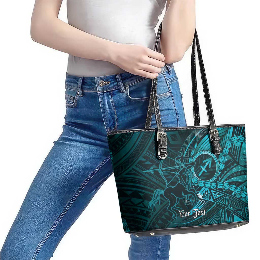 Personalised Polynesia Zodiac Sagittarius Leather Tote Bag Galaxy Polynesian Pattern Chest Tattoo Style