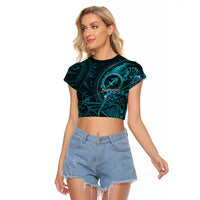 Personalised Polynesia Zodiac Sagittarius Raglan Cropped T Shirt Galaxy Polynesian Pattern Chest Tattoo Style
