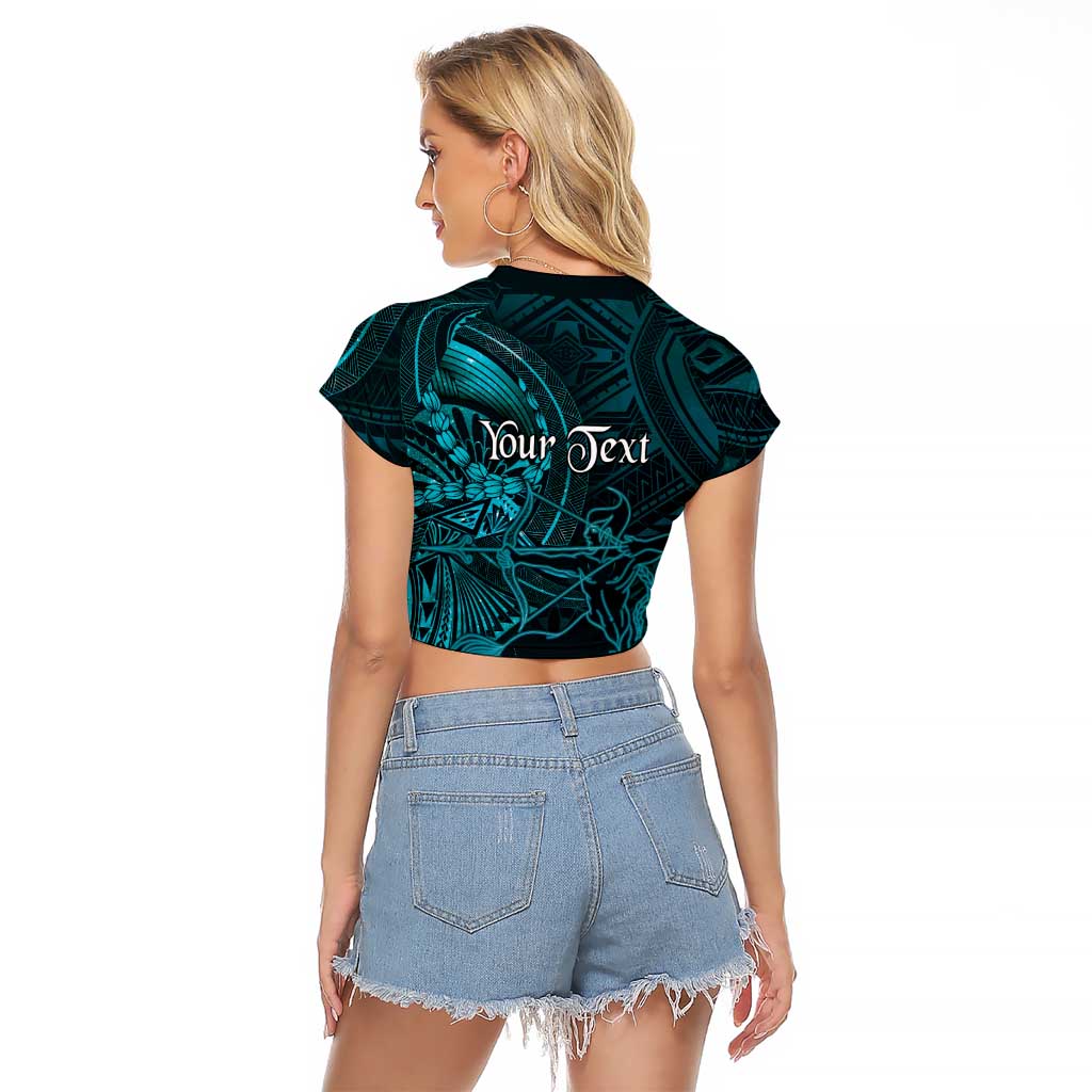 Personalised Polynesia Zodiac Sagittarius Raglan Cropped T Shirt Galaxy Polynesian Pattern Chest Tattoo Style