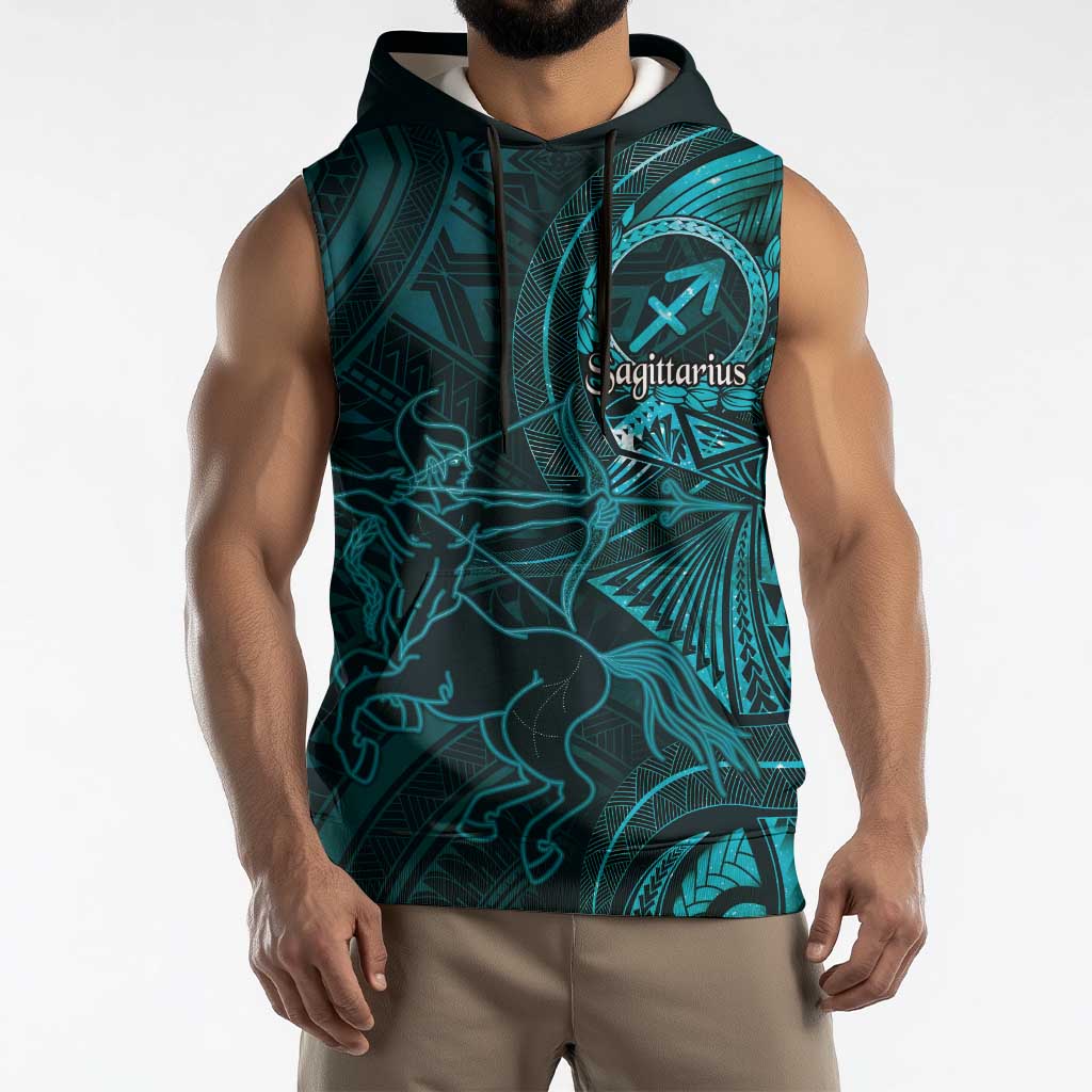 Personalised Polynesia Zodiac Sagittarius Sleeveless Hoodie Galaxy Polynesian Pattern Chest Tattoo Style LT14 - Polynesian Pride