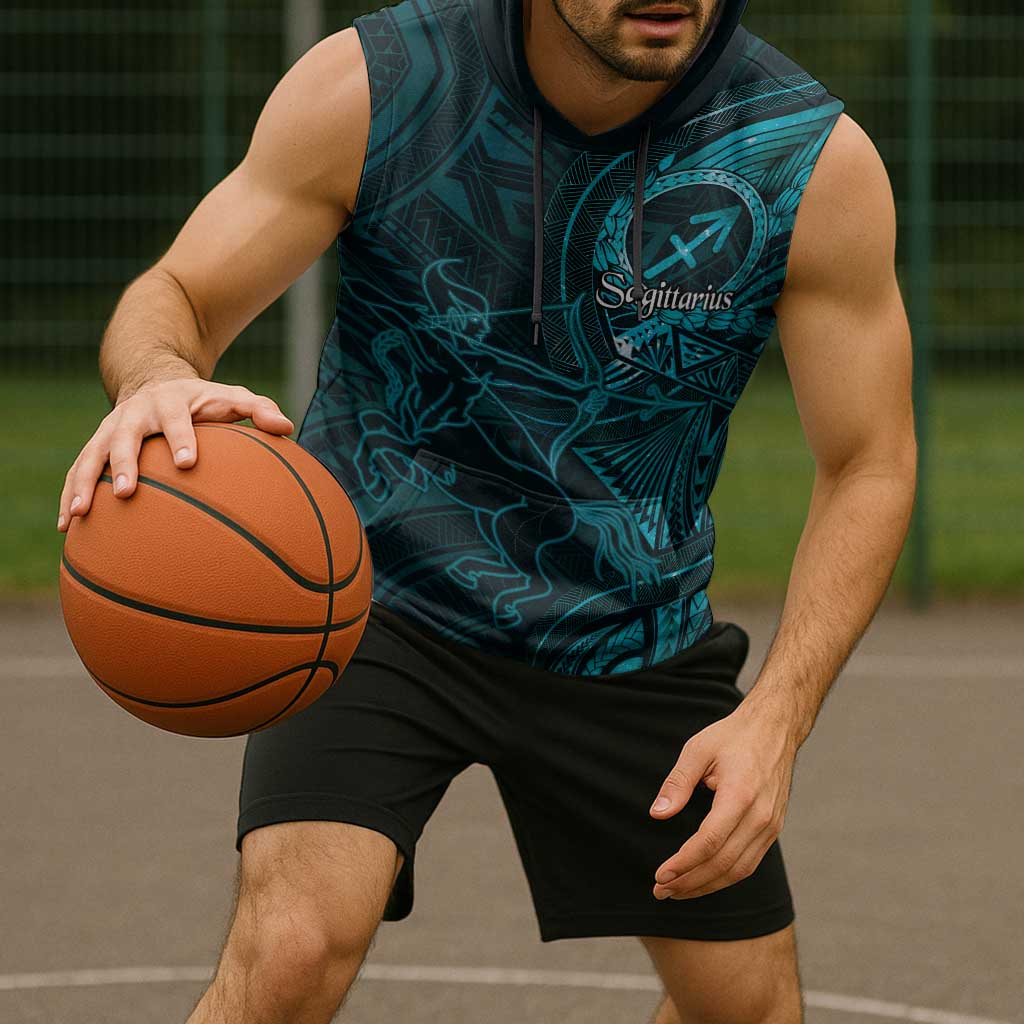 Personalised Polynesia Zodiac Sagittarius Sleeveless Hoodie Galaxy Polynesian Pattern Chest Tattoo Style LT14 - Polynesian Pride