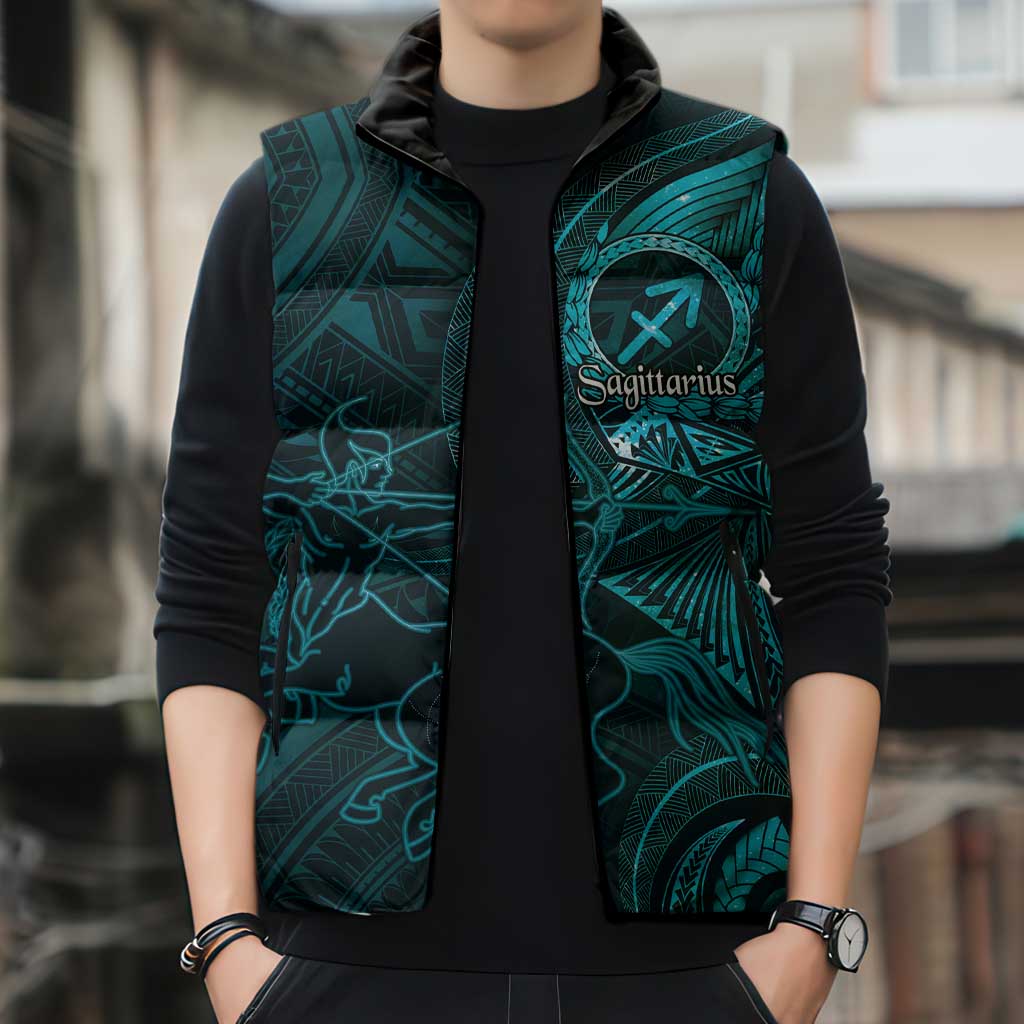 Personalised Polynesia Zodiac Sagittarius Sleeveless Puffer Jacket Galaxy Polynesian Pattern Chest Tattoo Style