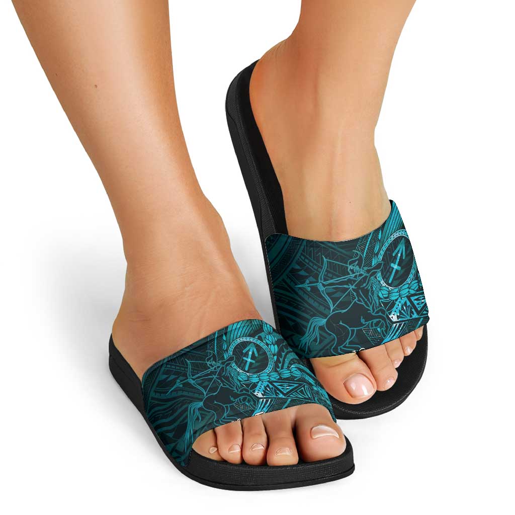 Personalised Polynesia Zodiac Sagittarius Slide Sandals Galaxy Polynesian Pattern Chest Tattoo Style
