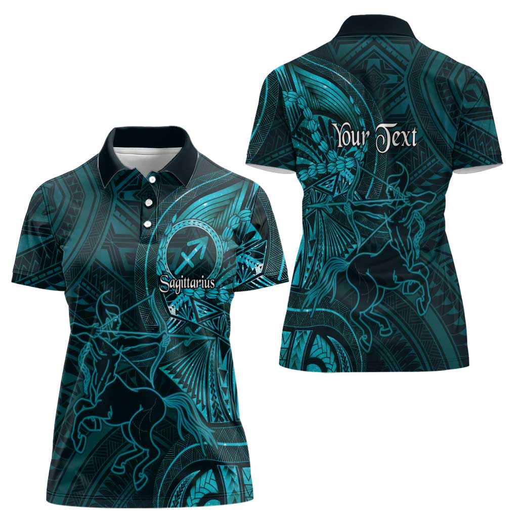 Personalised Polynesia Zodiac Sagittarius Women Polo Shirt Galaxy Polynesian Pattern Chest Tattoo Style