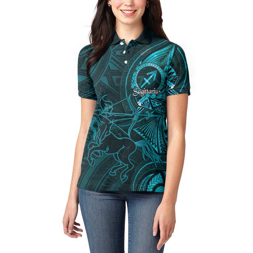 Personalised Polynesia Zodiac Sagittarius Women Polo Shirt Galaxy Polynesian Pattern Chest Tattoo Style