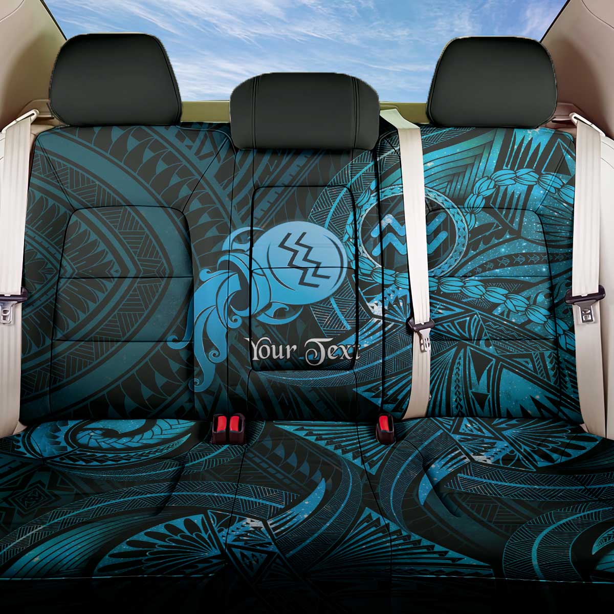 Personalised Polynesia Zodiac Aquarius Back Car Seat Cover Galaxy Polynesian Pattern Chest Tattoo Style LT14 One Size Blue - Polynesian Pride