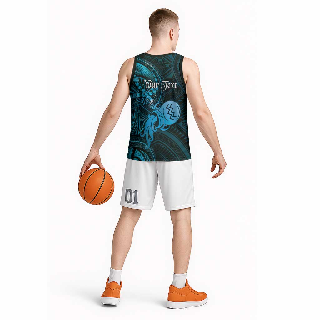 Personalised Polynesia Zodiac Aquarius Basketball Jersey Galaxy Polynesian Pattern Chest Tattoo Style