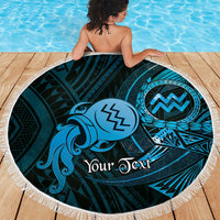 Personalised Polynesia Zodiac Aquarius Beach Blanket Galaxy Polynesian Pattern Chest Tattoo Style