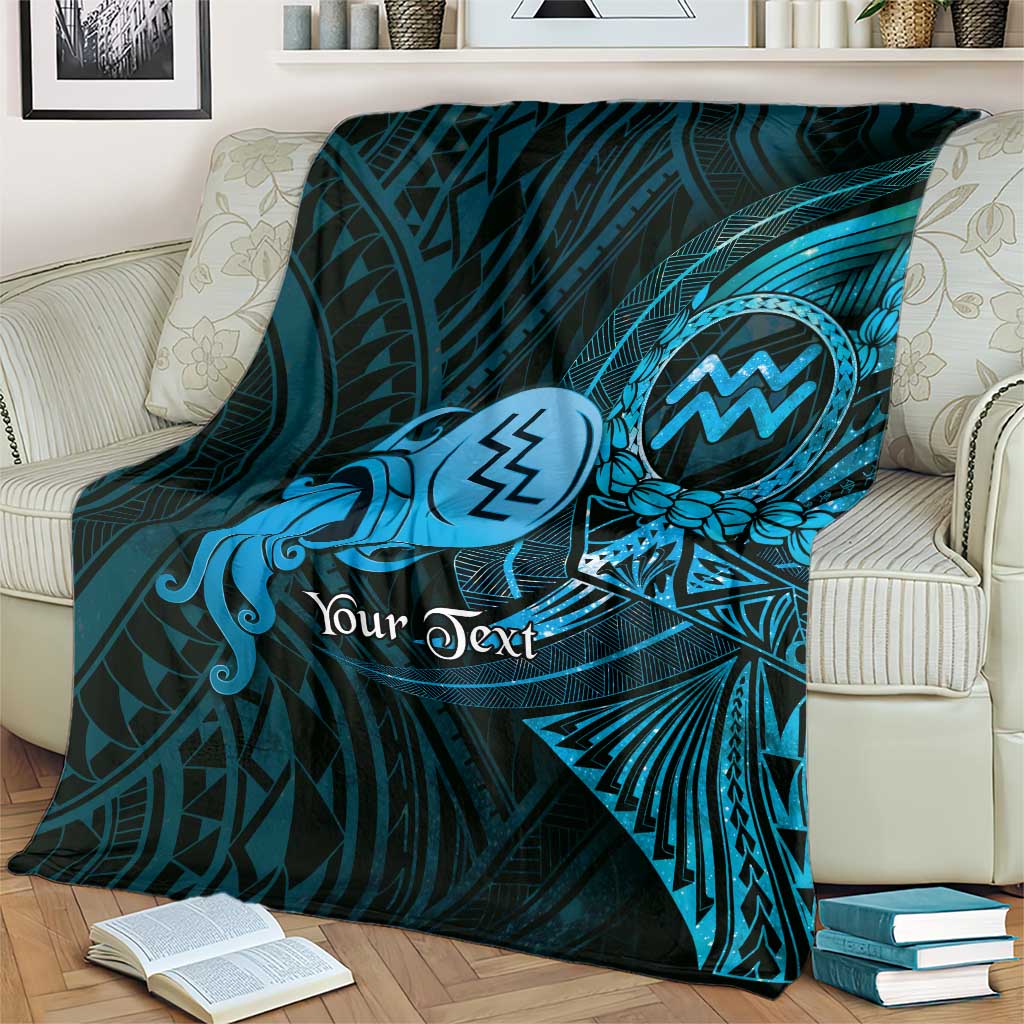 Personalised Polynesia Zodiac Aquarius Blanket Galaxy Polynesian Pattern Chest Tattoo Style