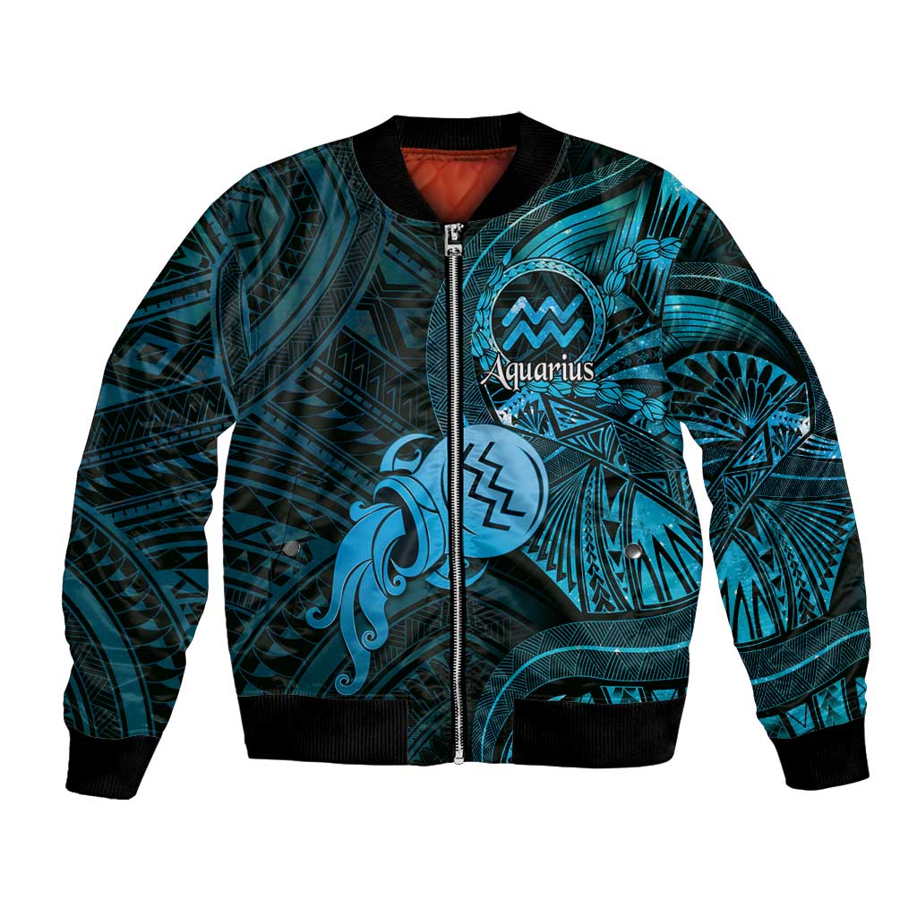 Personalised Polynesia Zodiac Aquarius Bomber Jacket Galaxy Polynesian Pattern Chest Tattoo Style