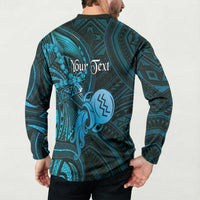 Personalised Polynesia Zodiac Aquarius Button Sweatshirt Galaxy Polynesian Pattern Chest Tattoo Style