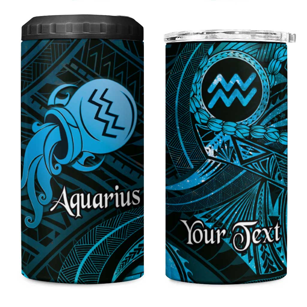 Personalised Polynesia Zodiac Aquarius 4 in 1 Can Cooler Tumbler Galaxy Polynesian Pattern Chest Tattoo Style