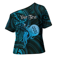 Personalised Polynesia Zodiac Aquarius Cross Shoulder Shirt Galaxy Polynesian Pattern Chest Tattoo Style