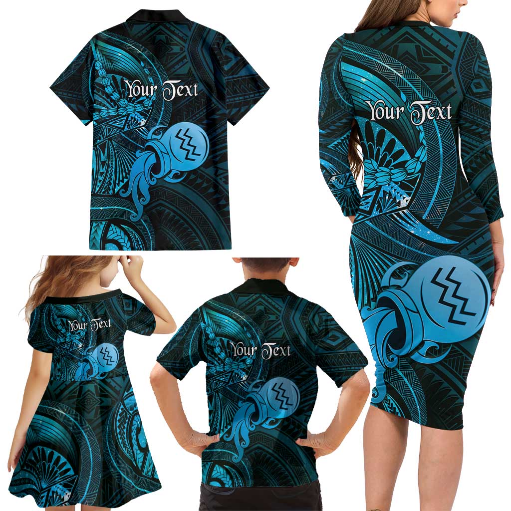 Personalised Polynesia Zodiac Aquarius Family Matching Long Sleeve Bodycon Dress and Hawaiian Shirt Galaxy Polynesian Pattern Chest Tattoo Style LT14 - Polynesian Pride