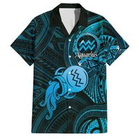 Personalised Polynesia Zodiac Aquarius Family Matching Long Sleeve Bodycon Dress and Hawaiian Shirt Galaxy Polynesian Pattern Chest Tattoo Style LT14 Dad's Shirt - Short Sleeve Blue - Polynesian Pride