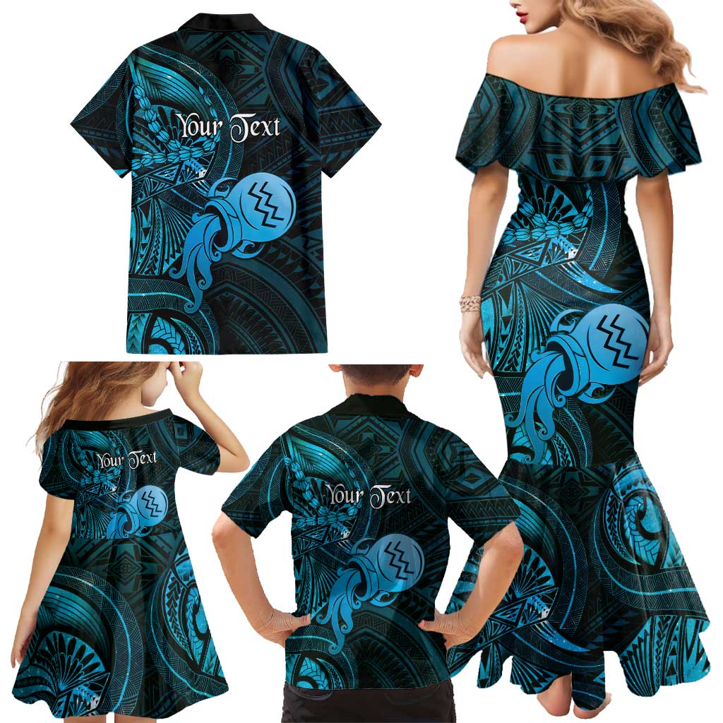 Personalised Polynesia Zodiac Aquarius Family Matching Mermaid Dress and Hawaiian Shirt Galaxy Polynesian Pattern Chest Tattoo Style LT14 - Polynesian Pride
