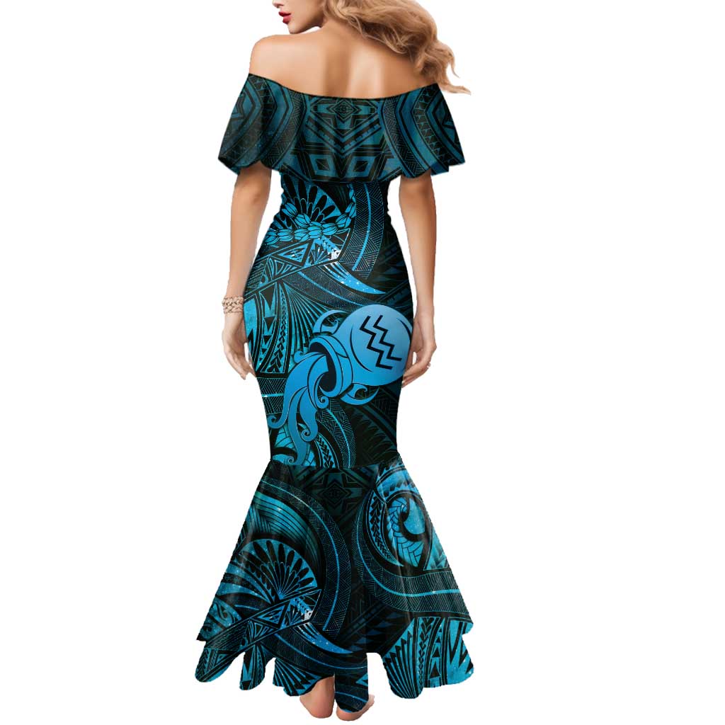 Personalised Polynesia Zodiac Aquarius Family Matching Mermaid Dress and Hawaiian Shirt Galaxy Polynesian Pattern Chest Tattoo Style LT14 - Polynesian Pride