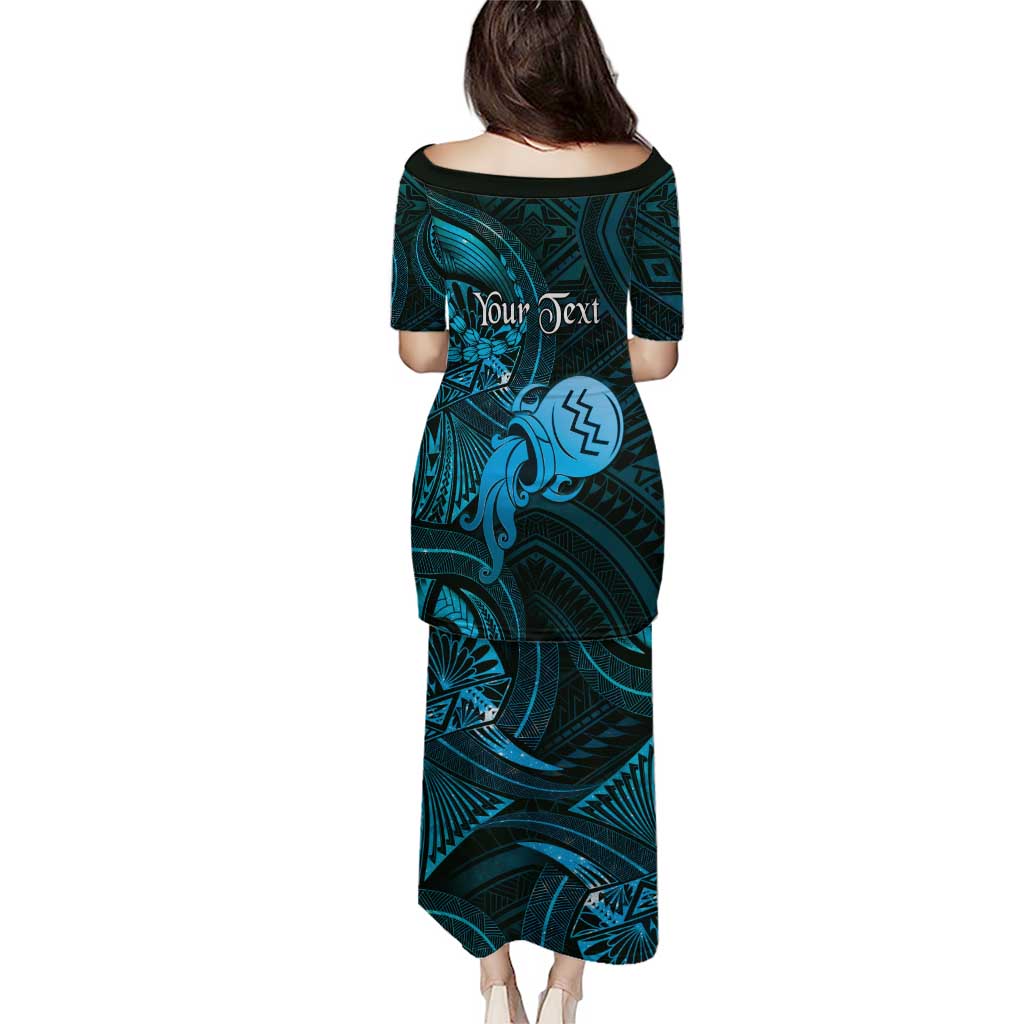 Personalised Polynesia Zodiac Aquarius Family Matching Puletasi and Hawaiian Shirt Galaxy Polynesian Pattern Chest Tattoo Style