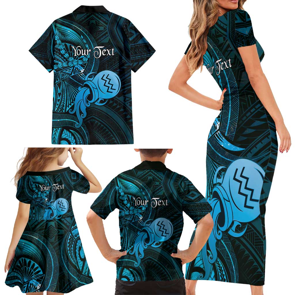 Personalised Polynesia Zodiac Aquarius Family Matching Short Sleeve Bodycon Dress and Hawaiian Shirt Galaxy Polynesian Pattern Chest Tattoo Style LT14 - Polynesian Pride