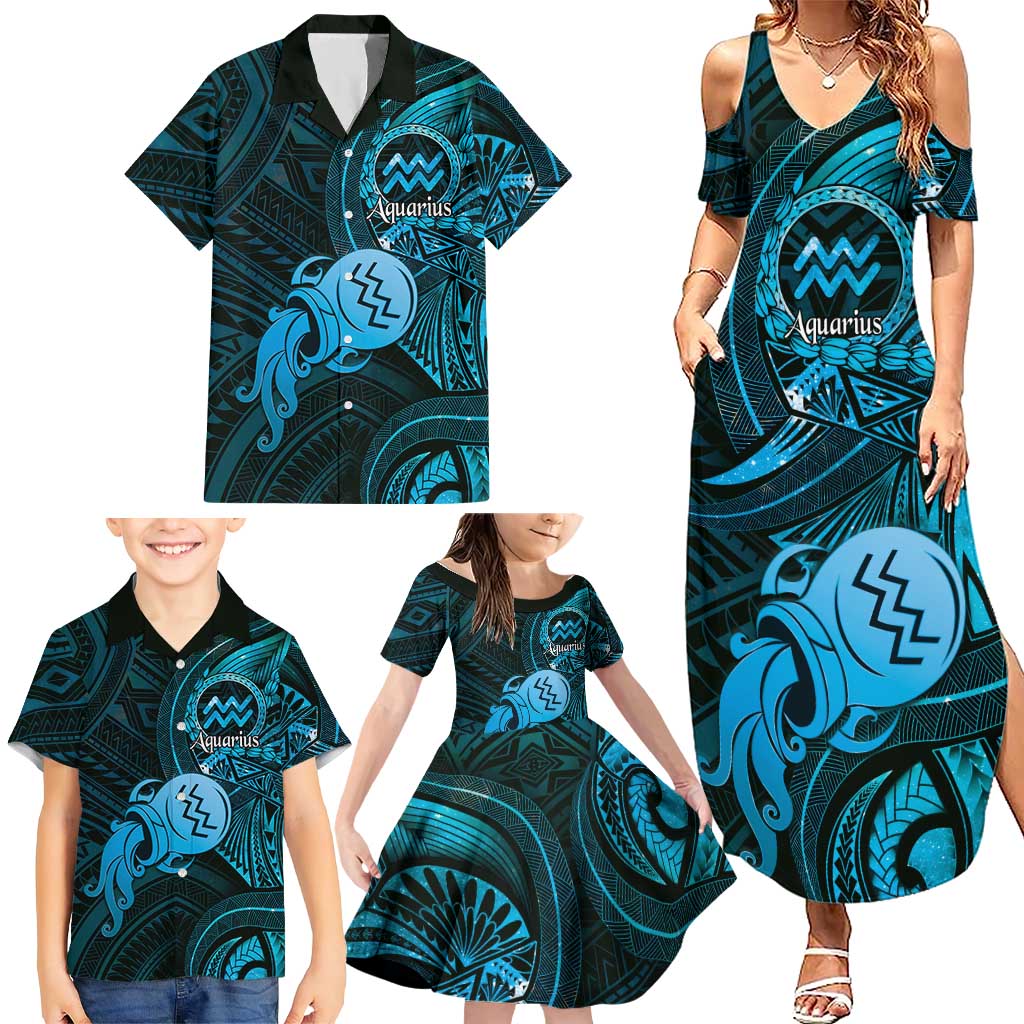 Personalised Polynesia Zodiac Aquarius Family Matching Summer Maxi Dress and Hawaiian Shirt Galaxy Polynesian Pattern Chest Tattoo Style LT14 - Polynesian Pride