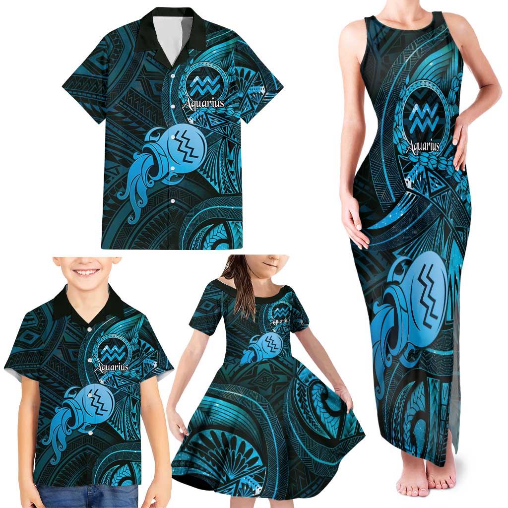 Personalised Polynesia Zodiac Aquarius Family Matching Tank Maxi Dress and Hawaiian Shirt Galaxy Polynesian Pattern Chest Tattoo Style LT14 - Polynesian Pride