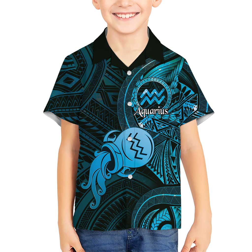 Personalised Polynesia Zodiac Aquarius Kid Hawaiian Shirt Galaxy Polynesian Pattern Chest Tattoo Style