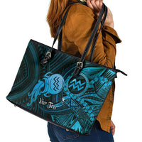 Personalised Polynesia Zodiac Aquarius Leather Tote Bag Galaxy Polynesian Pattern Chest Tattoo Style