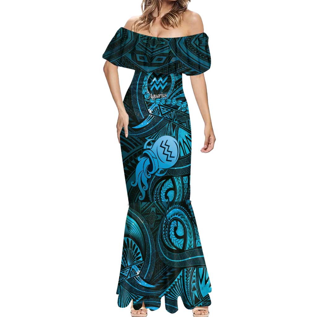Personalised Polynesia Zodiac Aquarius Mermaid Dress Galaxy Polynesian Pattern Chest Tattoo Style