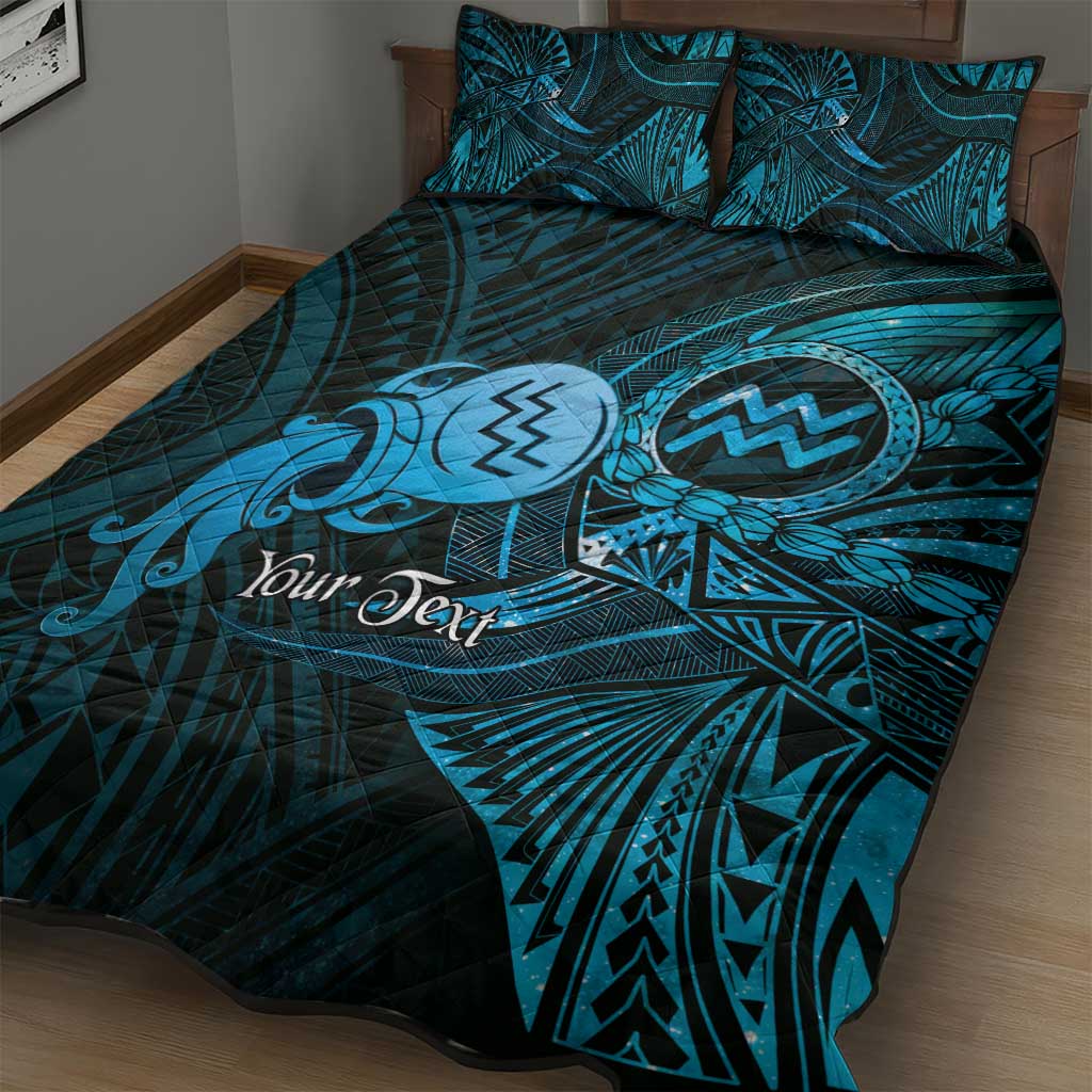 Personalised Polynesia Zodiac Aquarius Quilt Bed Set Galaxy Polynesian Pattern Chest Tattoo Style