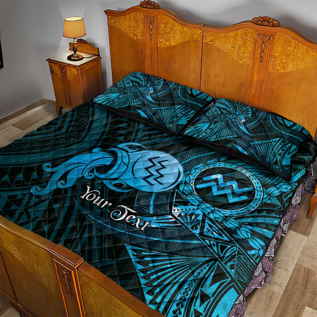 Personalised Polynesia Zodiac Aquarius Quilt Bed Set Galaxy Polynesian Pattern Chest Tattoo Style