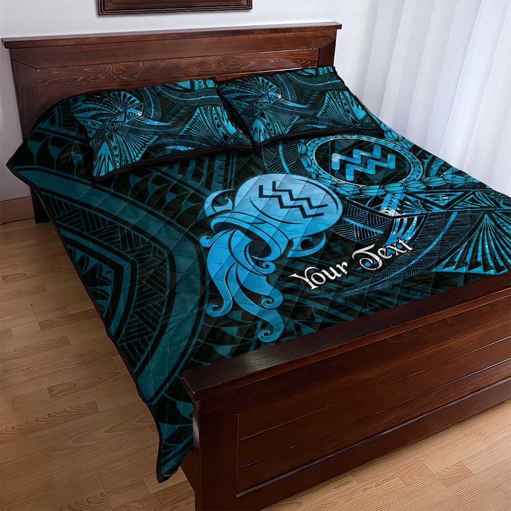 Personalised Polynesia Zodiac Aquarius Quilt Bed Set Galaxy Polynesian Pattern Chest Tattoo Style