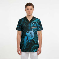 Personalised Polynesia Zodiac Aquarius Scrub Top Galaxy Polynesian Pattern Chest Tattoo Style