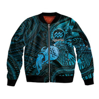 Personalised Polynesia Zodiac Aquarius Sleeve Zip Bomber Jacket Galaxy Polynesian Pattern Chest Tattoo Style