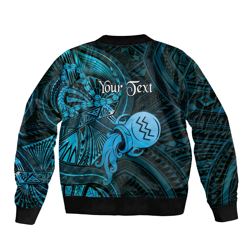 Personalised Polynesia Zodiac Aquarius Sleeve Zip Bomber Jacket Galaxy Polynesian Pattern Chest Tattoo Style
