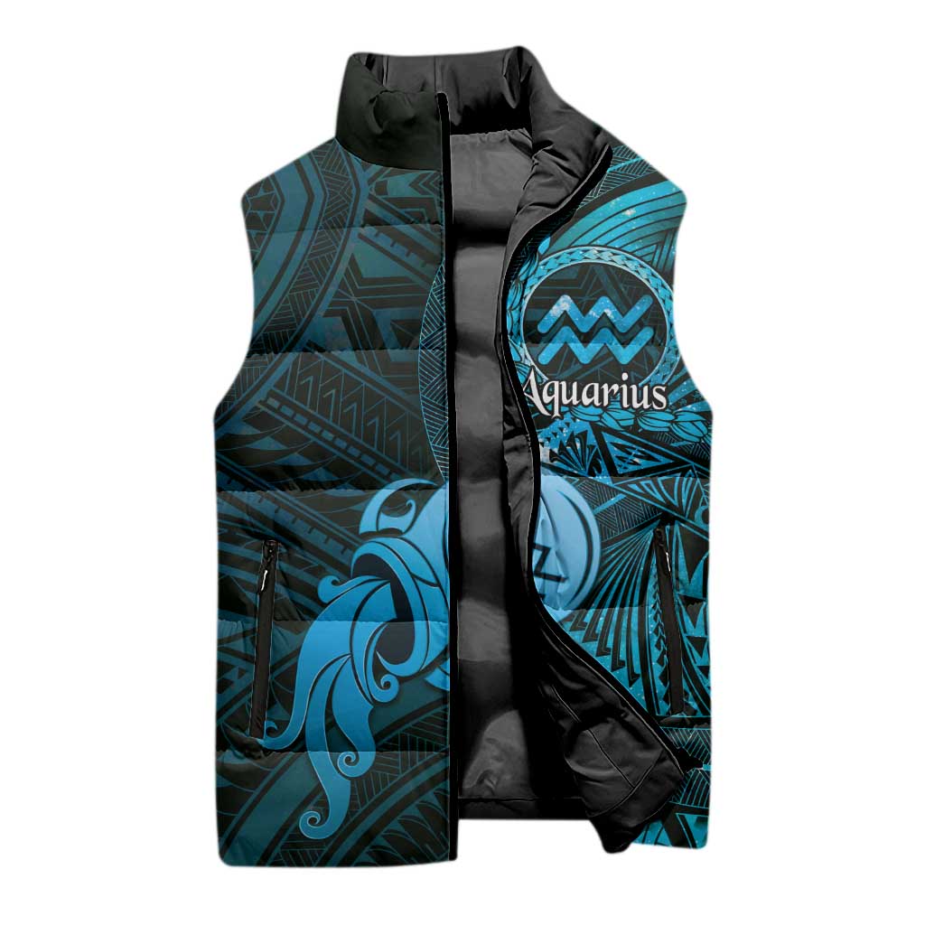 Personalised Polynesia Zodiac Aquarius Sleeveless Puffer Jacket Galaxy Polynesian Pattern Chest Tattoo Style