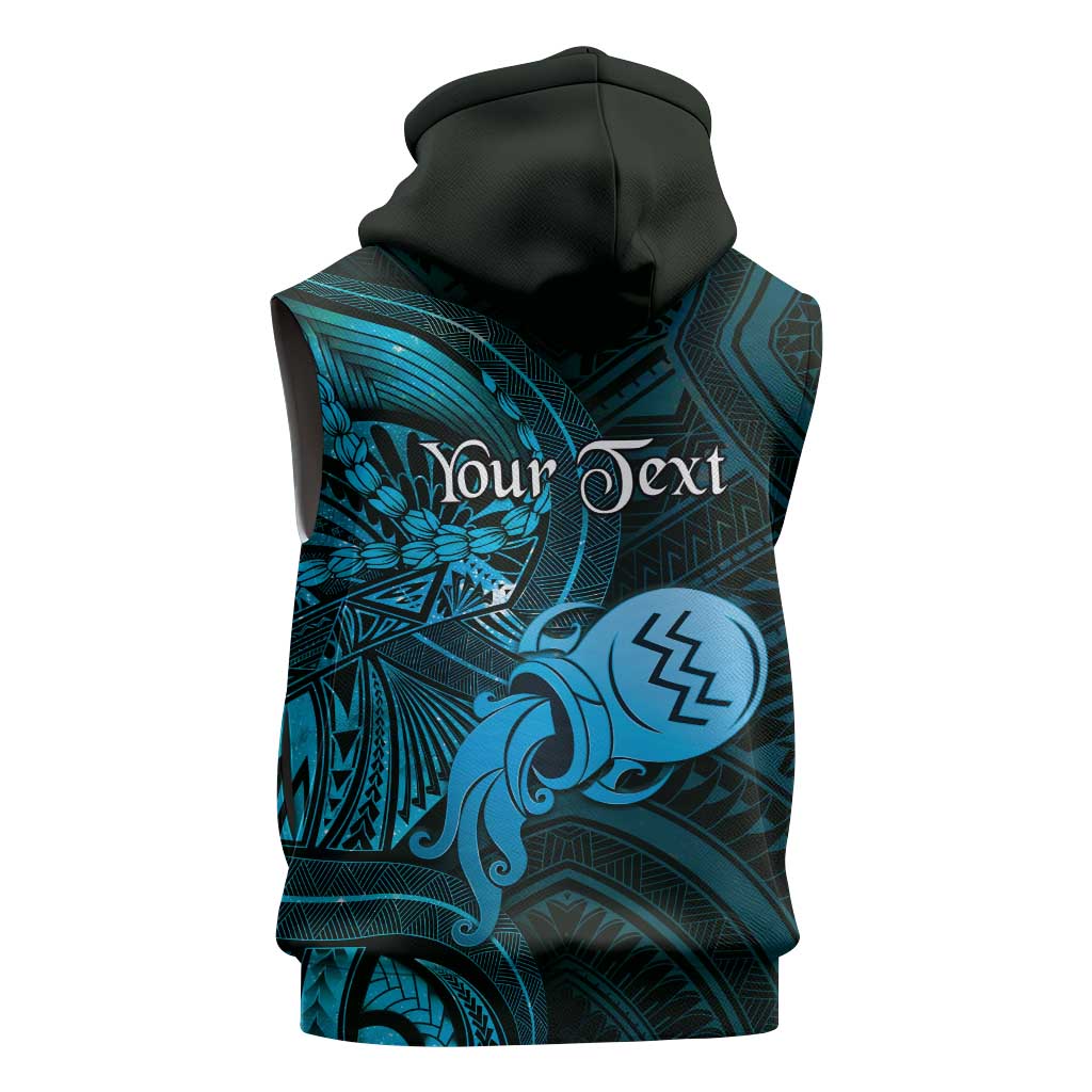 Personalised Polynesia Zodiac Aquarius Sleeveless Zip Hoodie Galaxy Polynesian Pattern Chest Tattoo Style