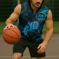Personalised Polynesia Zodiac Aquarius Sleeveless Zip Hoodie Galaxy Polynesian Pattern Chest Tattoo Style