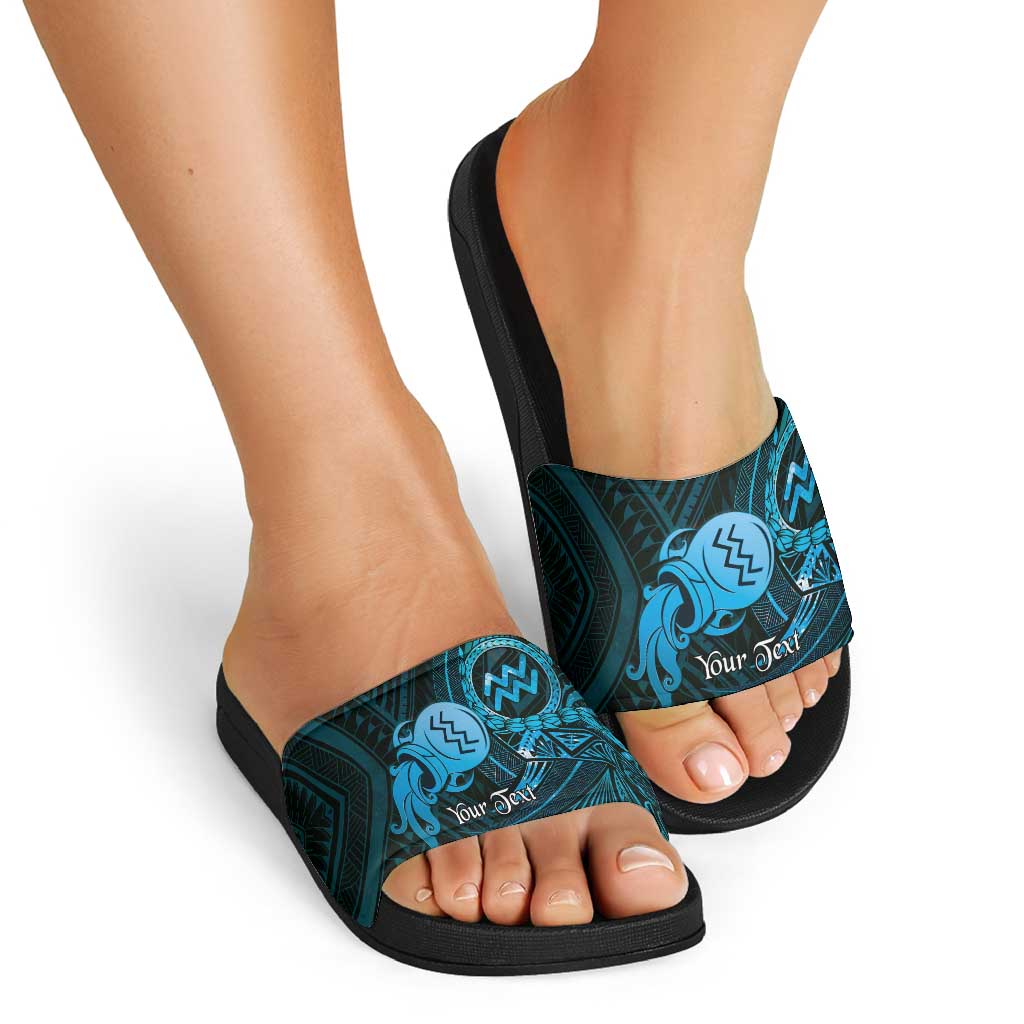 Personalised Polynesia Zodiac Aquarius Slide Sandals Galaxy Polynesian Pattern Chest Tattoo Style